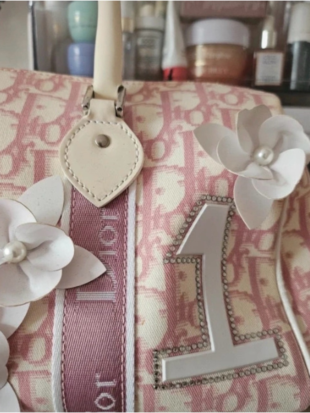 Dior Pink Logo Mini Satchel with Pearl Flower Appliqués - Picture 5 of 12